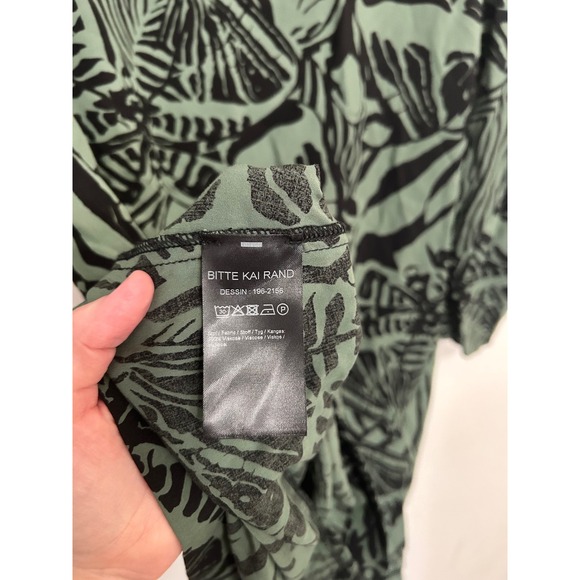 Bitte Kai Rand Green Black Abstract Print 3/4 Sleeve Pocket Dress M - Picture 6 of 11